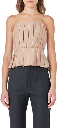 endless rose Pleated Peplum Top in Tan at Nordstrom, Size X-Small