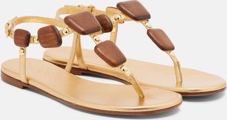 Gianvito Rossi Beaded metallic leather thong sandals