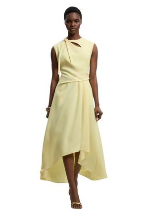 Karen Millen Tailored Drape Neck Midi Dress in Lemon at Nordstrom, Size 10