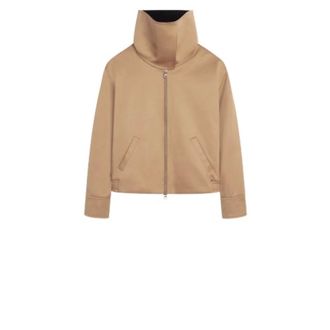 Courr&egrave;ges Katoenen blouson met rits en hoge kraag - Dames - Jassen - Beige - Maat: S Katoen