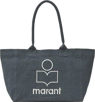 Isabel Marant Faded Grey Cotton Embroidered Logo Tote Bag