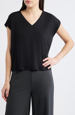 Eileen Fisher V-Neck Boxy T-Shirt in Black at Nordstrom, Size X-Small