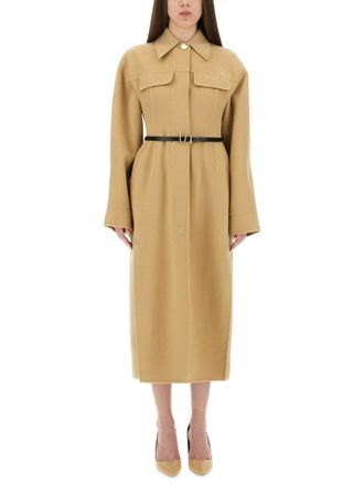 Sportmax Oil Fitted Structured Virgin Wool Coat
