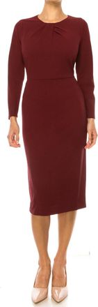 Maggy London Long Sleeve Pleated Neck Sheath Dress In Zinfandel