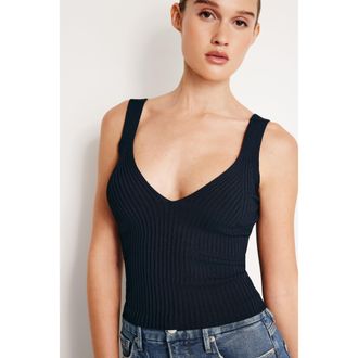 Good American Womens Stretch Rib Tank Top | New Navy, Size Medium | Good American by Khlo&Egrave; Kardashian