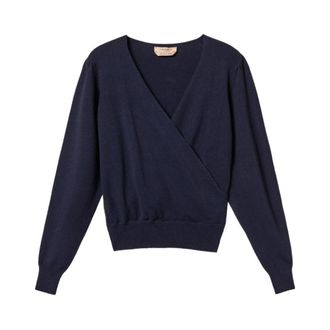 Twinset Wrap V-neck Brei - Dames - V-hals truien - Blauw - M - Polyester - Truien & Vesten