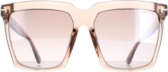 Tom Ford Square Womens Shiny Transparent Beige Brown Mirror Sabrina 02 FT0764 - One Size
