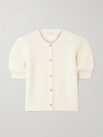 Frame Denim Cardigan In Misto Lana E Cashmere A Coste - Crema