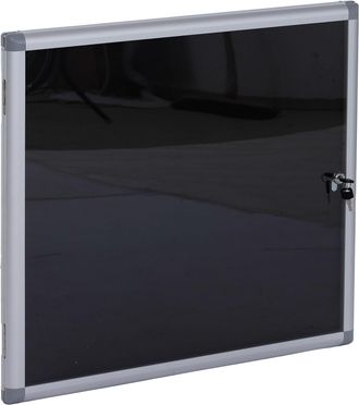 Hhg [nunca Usado] Vitrina Hhg-952, Pizarra De Corcho Con Superficie De Fieltro, De Aluminio, Con Cerradura, Accesorios Incluidos, 65 X 68 X 7 Cm, Negro