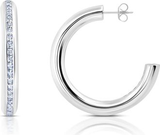Crislu Princess Cut Cubic Zirconia Hoop Earrings in Platinum at Nordstrom