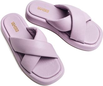 VAMSKO Purple Leather Pillow Wedge Slippers