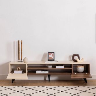 Dmora Mueble Tv Lei, Un Estante, 4 Compartimentos, 2 Puertas, 180x37x45h Cm Beige
