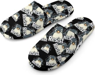 Generic Resist Angry Penguins Mens Cotton Slippers Memory Foam Comfort House Shoes Winter Indoor Slipper for Hotel Casa Spa