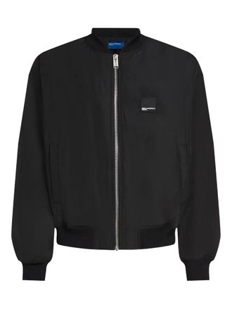 Karl Lagerfeld zip-up logo-patch bomber jacket - men - Recycled Polyester - S - Black