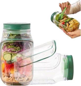 OEM Recipiente Para Ensalada Con Tenedor, Tarro De Pl&aacute;stico Herm&eacute;tico Para Almacenar Ensalada, Recipiente Port&aacute;til Para Ensalada, Ideal Para El Hogar