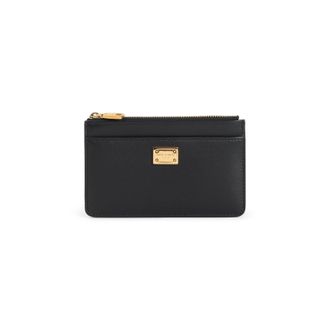 Dolce & Gabbana Black Calf Leather Zipped Credit Card Holder-Donna