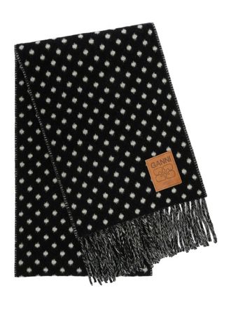 Ganni polka-dot fringed scarf - women - Fabric - One Size - Black