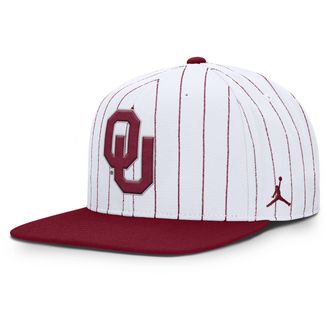 Nike Mens Oklahoma Primetime Pin Stripe 2-Tone Jordan Brand Dri-FIT College Adjustable Hat in White | JC1208DVOKN-5YX