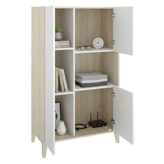 Dmora Aparador Cleburne, Alacena 4 Estantes, 6 Espacios, 3 Puertas, 43x81x138h Cm Blanco