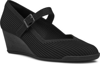 Anne Klein Trixie Wedge Mary Jane Pump in Black Knit at Nordstrom, Size 5.5
