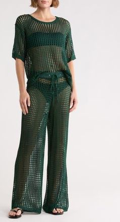 Nordstrom Rack Open Knit Cover-Up Top & Pants Set in Green Botanical at Nordstrom Rack, Size X-Small