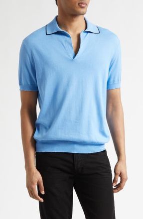 Tom Ford Tipped Silk & Cotton Polo Sweater in Azure Blue at Nordstrom, Size 38 Us