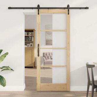 vidaXL Puerta Deslizante Manual Marr&oacute;n 83 X 202 Cm Madera Y Metal Vidaxl