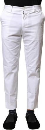 Dolce & Gabbana Witte Katoenen Logo Tapered Broek - Heren - Slim Fit Broeken - Wit - XS - Katoen - Broeken