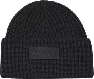Dondup Berretto in maglia a coste con patch logo - - Accessories - Uomo - Nero - ONE SIZE