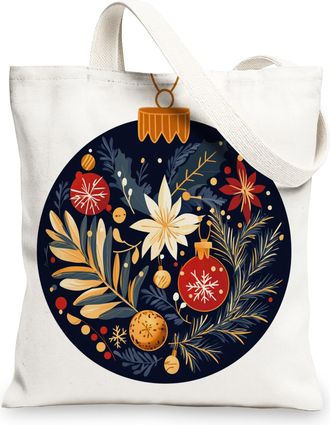 Generic Modern Merry Christmas Balls Canvas Tote Bag for Shopping 13x15, Fun Happy Xmas Reusable Grocery Print Bag for Women Men, Holiday New Year Aesthetic P