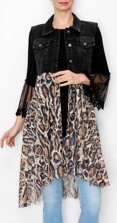 Origami Jewellery Denim And Lace Vest In Black Leopard