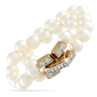 Luxury Bazaar 18K Yellow Gold 1.50ct Diamond and Pearl Bracelet MF05-022326
