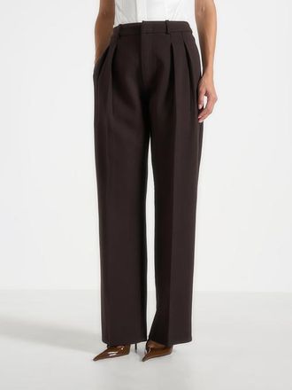 Mani&egrave;re De Voir Julie Tailored Twin Pleat Pants in Dark Brown at Nordstrom, Size 12