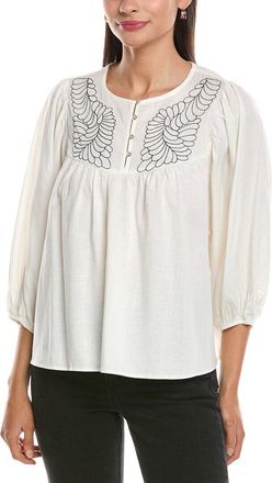 Nanette Lepore Balloon Sleeve Linen-Blend Blouse