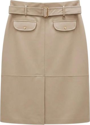 Moncler Leren Rok tot op de Knie - Dames - Leren & Su&egrave;de rokken - Beige - XS - Katoen - Rokken