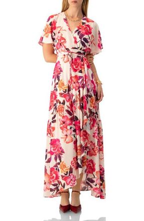 Ivonne Crossed V-Neck Wrap Floral Maxi Dress in Ivory at Nordstrom, Size 12