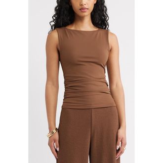 Open Edit Boat Neck Sleeveless Top in Brown Terra at Nordstrom, Size Xx-Small