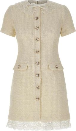 Self Portrait Cr&egrave;me Boucl&eacute; Jurk - Dames - Korte kleedjes - Beige - 2XS - Kleedjes