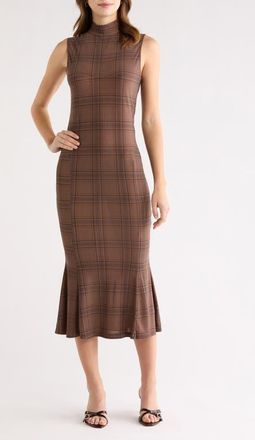 ASTR the Label Leigha Plaid Mock Neck Midi Dress in Brown Plaid at Nordstrom, Size X-Small