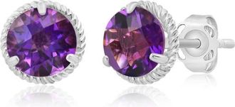 MAX + STONE 14k Yellow or White Gold 6mm Roped Halo Gemstone Round Stud Earrings