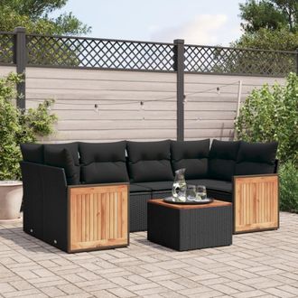 vidaXL Set De Comedor De Jard&iacute;n 7 Pzas Y Cojines Rat&aacute;n Sint&eacute;tico Negro Vidaxl