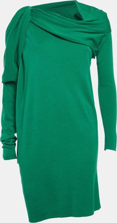 Lanvin Green Knitted Asymmetric Draped Mini Dress