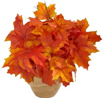 Nearly Natural 16-in Autumn Maple Leaf Artificial Plant in Decorative Planter in Orange at Nordstrom