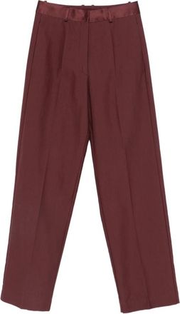 Forte_Forte Broek met persvouw - Dames - Wijde Broeken - Bruin - S - Katoen - Broeken