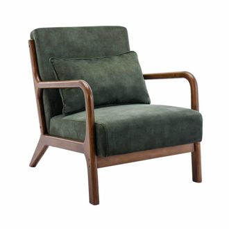 Sweeek Sill&oacute;n escandinavo de terciopelo y madera de hevea, caqui oscuro
