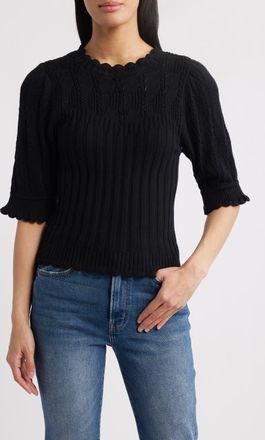 Wit & Wisdom Mixed Stitch Elbow Sleeve Sweater in Black at Nordstrom, Size X-Small