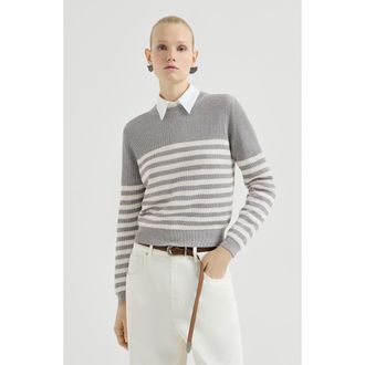 Brunello Cucinelli Cotton Sparkling yarn sweater in Silver at Nordstrom, Size Xx-Small Eu