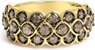 House of Brilliance 10K Yellow Gold Plated Sterling Silver 1.0 Cttw Brown Diamond Scalloped Motif Band Ring
