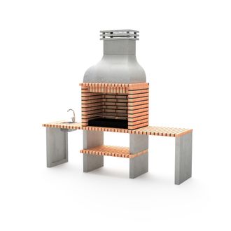 Movelar Barbacoa De Obra Prefabricada De Le&ntilde;a Y Carb&oacute;n Modelo Altea Plus (gris, Naranja - 268 X 70 X 255 Cm) Ref: M00044 - Cocina De Exterior Con Lavabo Para 