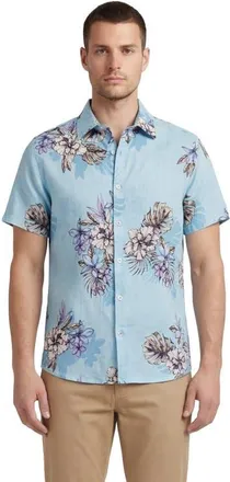 Lords of Harlech Exotic Floral Mens Linen Printed Shirt in Exotic Floral Teal at Nordstrom, Size Xx-Large